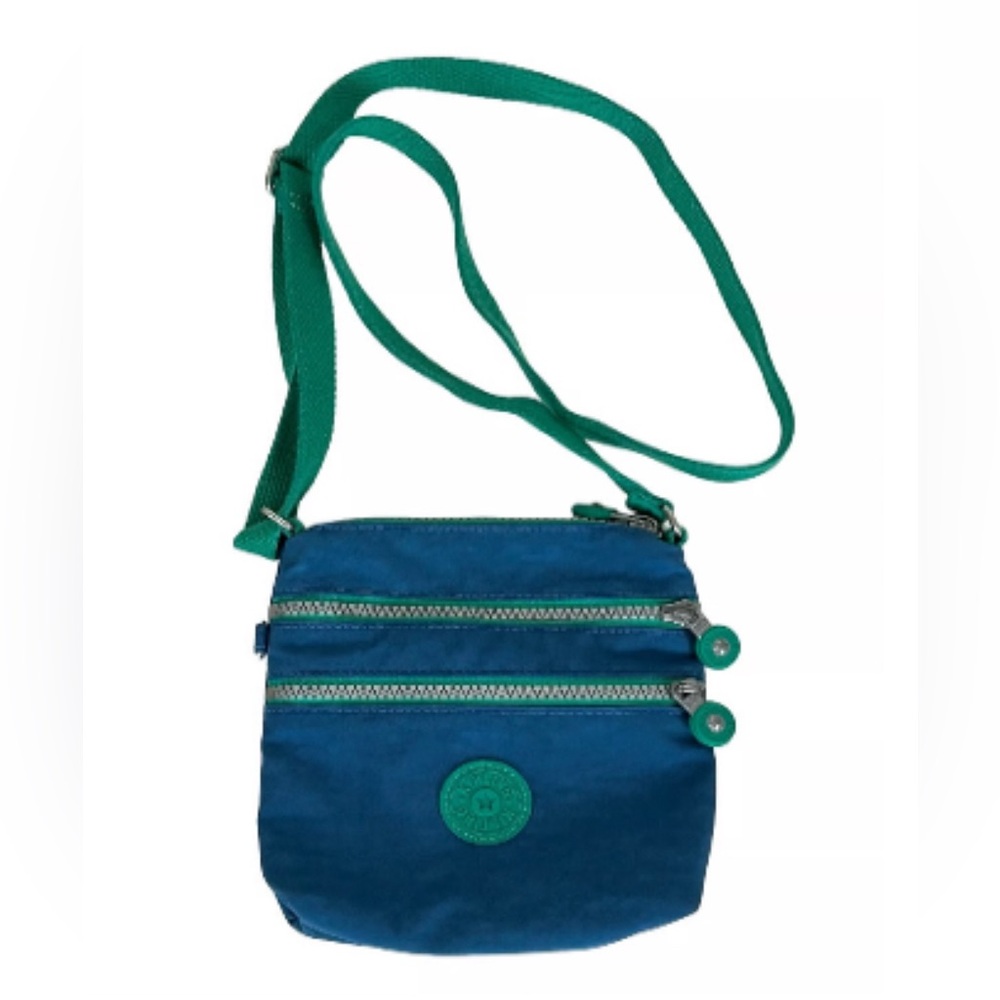 KIPLING Alvar Small Crossbody Shoulder Bag Purse Blue Green Multi Pockets Nylon